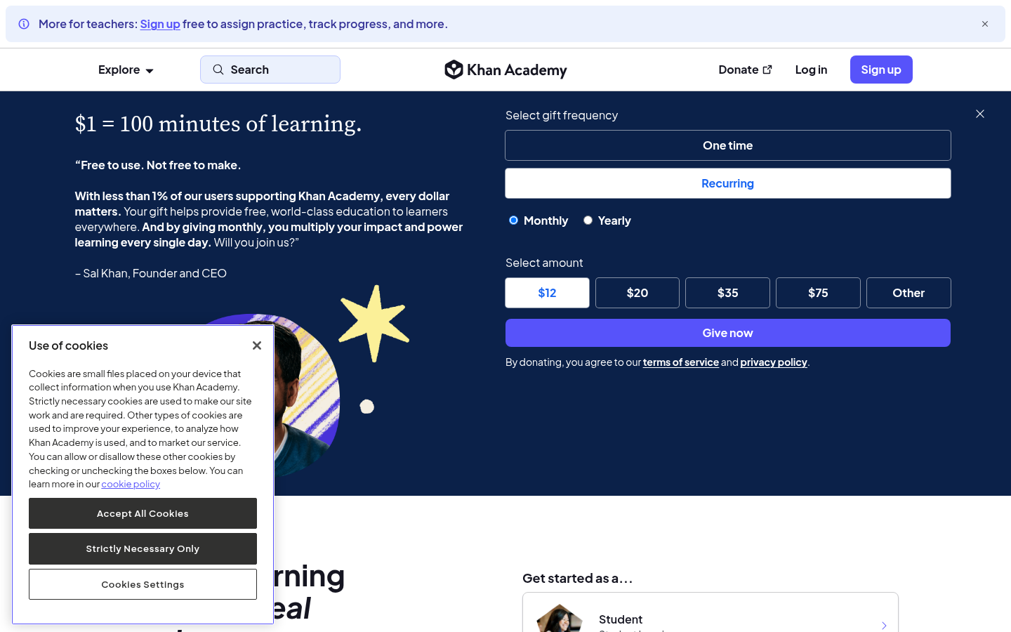 Khan Academy official homepage