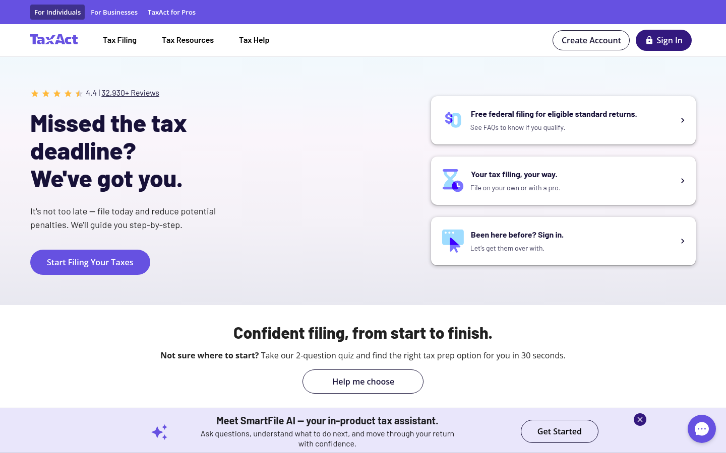 TaxAct official homepage